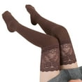 thumbnail image 2 of Cyglowse Large Lace Knee High Socks High Thigh Socks Lace Top Cotton Long Stockings Over the Knee Leggings Coffee, 2 of 3