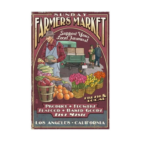 Los Angeles, California - Farmers Market Vintage Sign Print Wall Art By Lantern