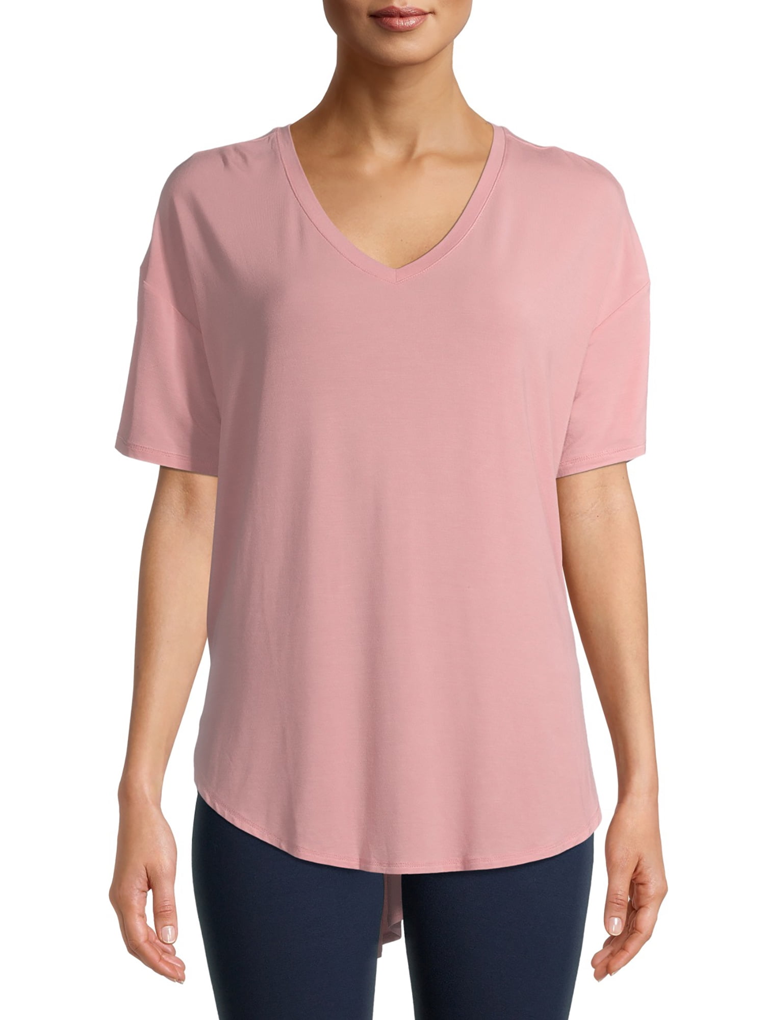 Time and Tru Women's Short Sleeve V-Neck Tunic T-Shirt - Walmart.com