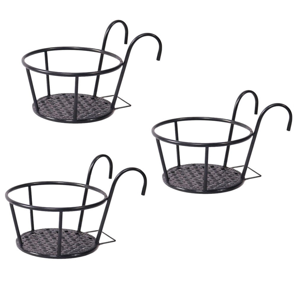 3 Pcs Flower Pot, Iron Art Hanging Baskets Balcony Garden Flower Holders Over The Rail Metal Fence Planters Assemble