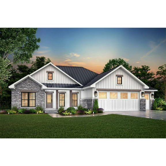 The House Designers: THD-8603 Builder-Ready Blueprints to Build a Small One-Story Cottage House Plan with a Three-Car Garage and Crawlspace Foundation (5 Printed Sets)