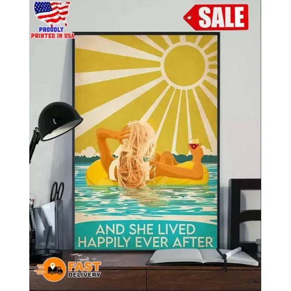 Kna Prints - And She Lived Happily Ever After Swimming Blonde Girl Poster - Kir 6452, UNFRAMED-8x12