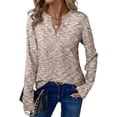 thumbnail image 1 of Camisa Dokotoo de manga larga con cuello en V, punto gofrado para mujer, color albaricoque, 1 of 4