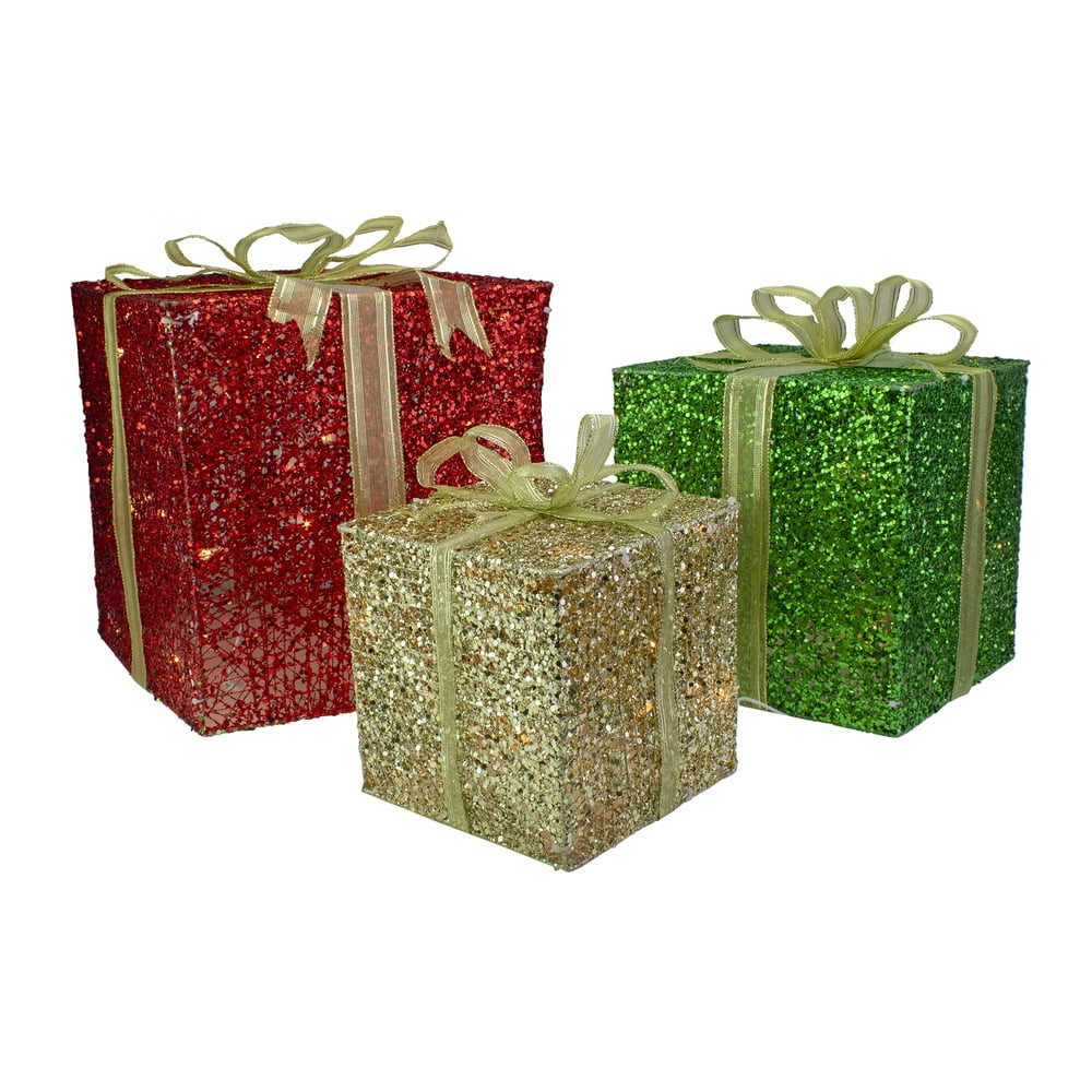 Set of 3 Lighted Gift Box Outdoor Christmas Decoration 12Inch