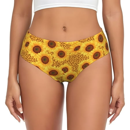Womens Underwear - Yellow Leopard Print Sunflower No Show Seamless Underwear for Women  Soft Stretch Womens Panties  Hipster Ladies Panties Bikini Underwear Briefs