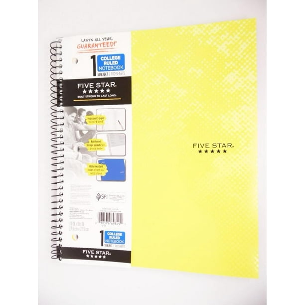 Mead Five Star 1 Subject College Ruled Spiral Notebook 100 Sheets