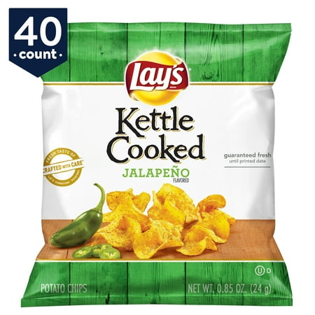 Lay's Kettle Cooked Potato Chips Snack Pack, Jalapeno, 0.85 oz Bags, 40