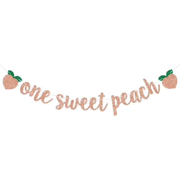 One Sweet Peach Banner Baby First Birthday Party Decoration 1st Birthday Hanging Banner Fruit Theme Baby Shower Party Decor Happy Sweet One Banner Rose Gold Glitter