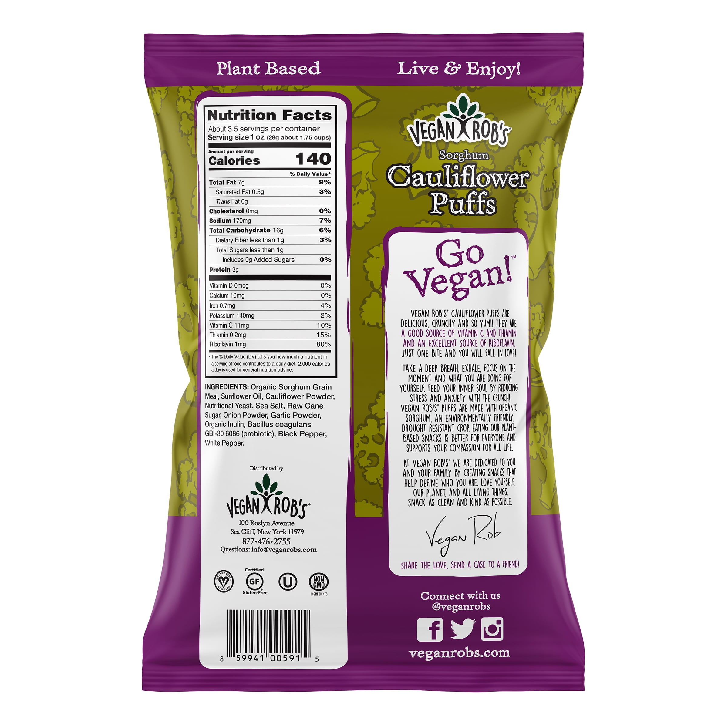(2 pack) Vegan Rob's Cauliflower Puffs, 3.5 Oz.