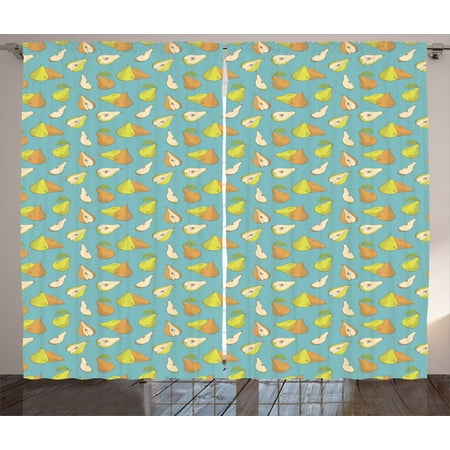 Pear Curtains 2 Panels Set, Colorful Sketchy Drawn Whole Fruit and Slices Vegan Meal, Window Drapes for Living Room Bedroom, 108