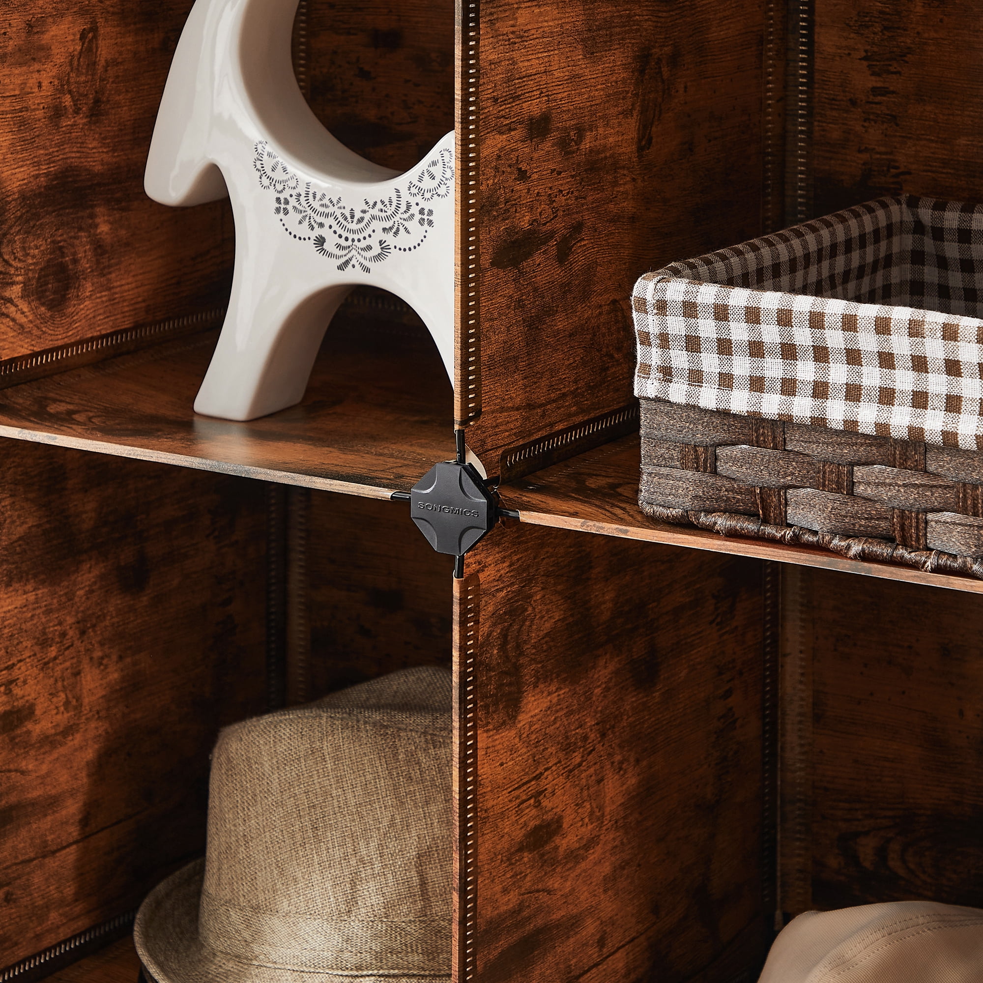 16 Cube Storage Organizer Modular Storage Cube Bookshelf DIY Plastic Closet Storage Shelves for Home Office Bedroom Rustic Brown