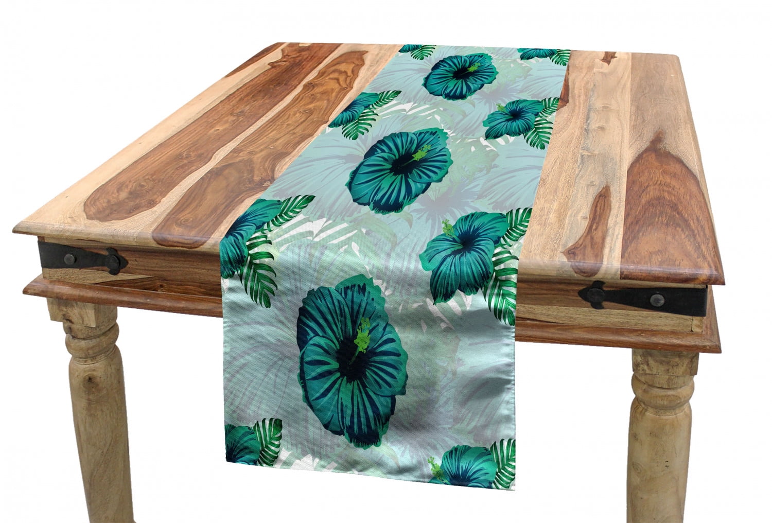 Tropical Table Runner, Hawaiian Exotic Jungle Hibiscus Flower, Dining