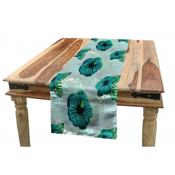 Tropical Table Runner, Hawaiian Exotic Jungle Hibiscus Flower, Dining Room Kitchen Rectangular Runner, 3 Sizes, by Ambesonne