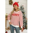 thumbnail image 4 of VILOVE Women Christmas Sweatshirt Striped Glitter Patch Merry Christmas Letter Print Sweater Embroidered Pullover Top, 4 of 10