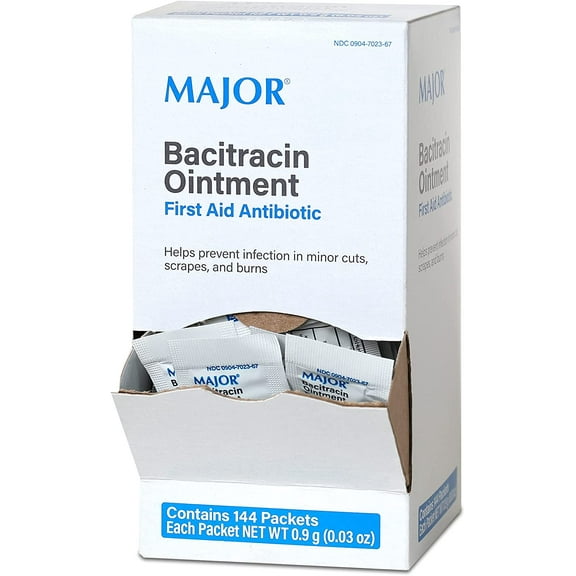 Major Bacitracin Ointment First Aid Antibiotic 0.9g (Box of 144)