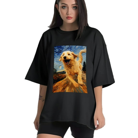 Plus Size Shirt for Women Black Tops for Women Short Sleeves Shirt for Women Dogs In The Night T Shirt Crewneck Shirt for Women XS