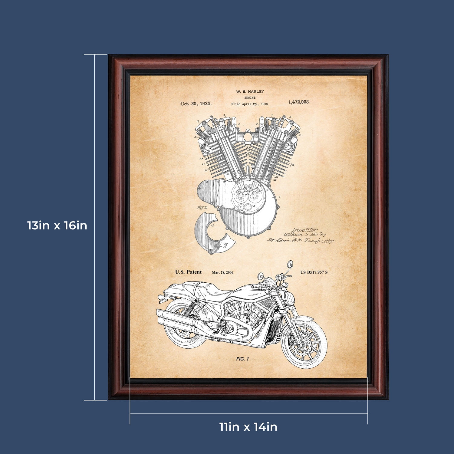 Harley Davidson Decor Framed Engine and 2006 Framed Motorcycle Patent Print, Unique Harley Davidson Wall Art, Garage Décor, Motorcycle Gifts For Men, 2137W