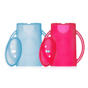 Squeeze Proof Flipping Holder DELUXE with lid 2-Pack for Food Pouches & Juice Boxes (Blue & Pink) - Multipurpose Design with Cover - Prevent Messes & Support Self-Feeding - Handles