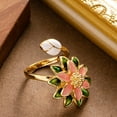 thumbnail image 4 of Pink Enamel Peony Flower Ring for Women Bohemian Floral Statement Ring Wrap Finger Band Promise Engagement Wedding Rings Elegant Jewelry, 4 of 5