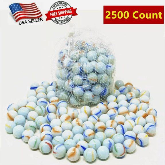 2500 Count Bulk Beautiful Premium Player White Glass Marble, 5/8" in Bulk, Shooters Sling Shot Ammo Wholesale Lot (25 Bags)