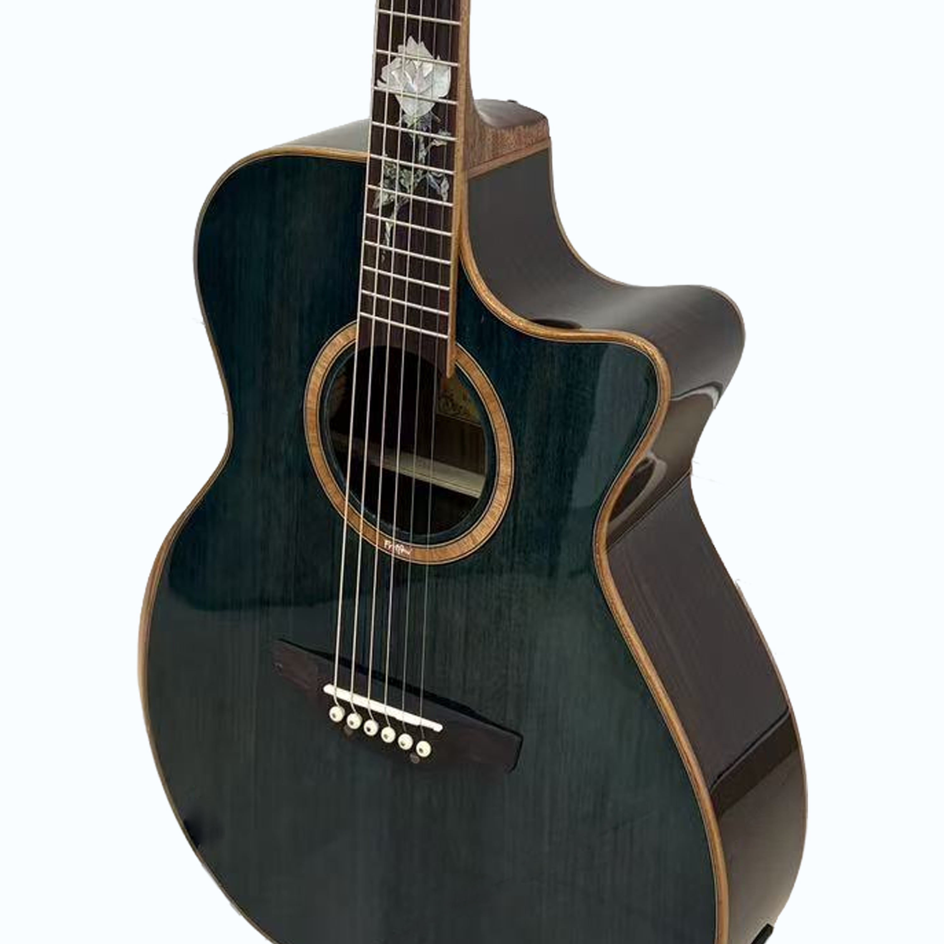 40 Inch GA Cutaway Acoustic Guitar with Pickup - Solid Spruce Top, Rosewood Laminated Back/Sides, Transparent Blue Finish & Genuine Shell Rose Inlay
