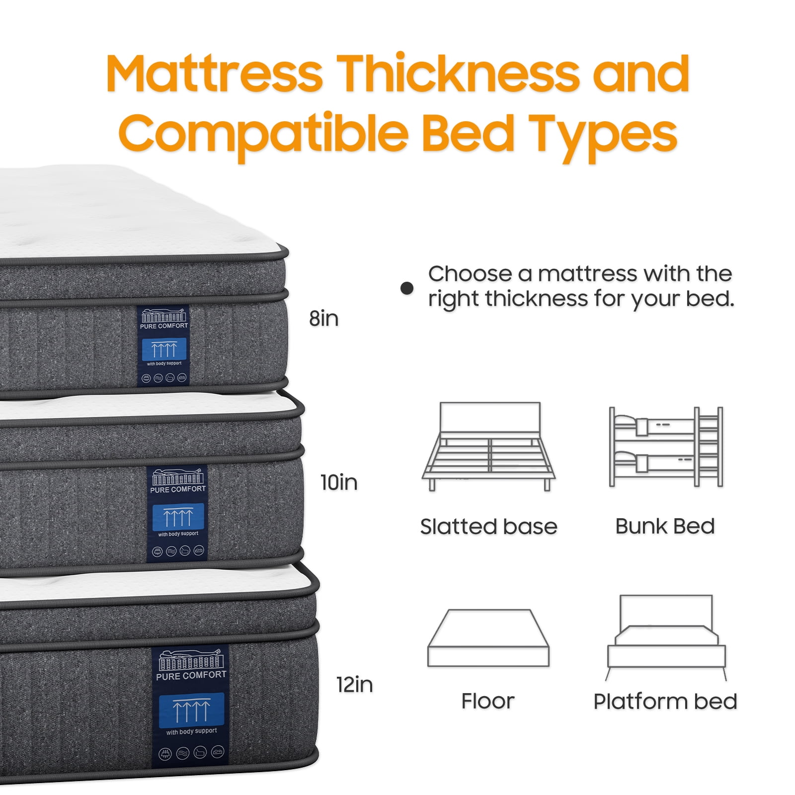 Mubulily Full Size Mattress, 8 inch Memory Foam Hybrid Mattress in a Box, Medium