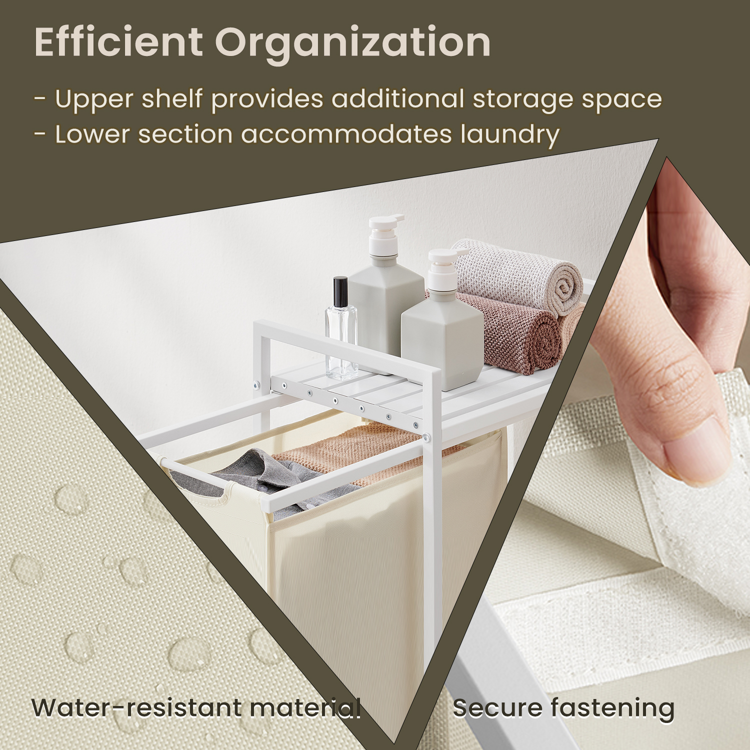 LEDREM 3-in-1 Space Saving Laundry Hamper with Shelf & Removable Bags, 17.2 Gal Capacity, Steel Frame, Ventilated Design, White