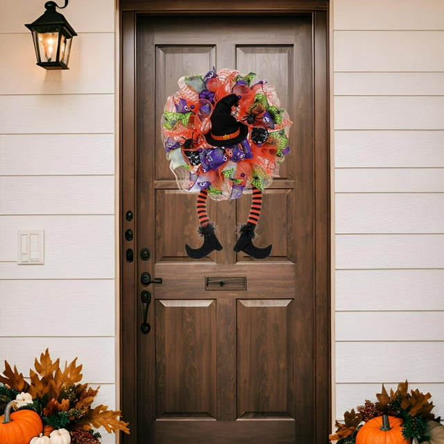 Guirnalda de Halloween para guirnalda de puerta de, dos patas largas, calabaza, corona de de Halloween, corona artificial para decoración Macarena corona de halloween