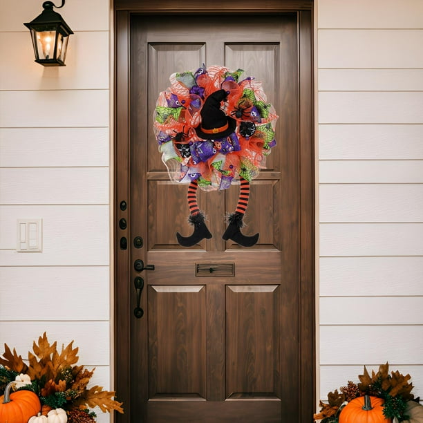 Guirnalda de Halloween para guirnalda de puerta de, dos patas largas, calabaza, corona de de Halloween, corona artificial para decoración Macarena corona de halloween