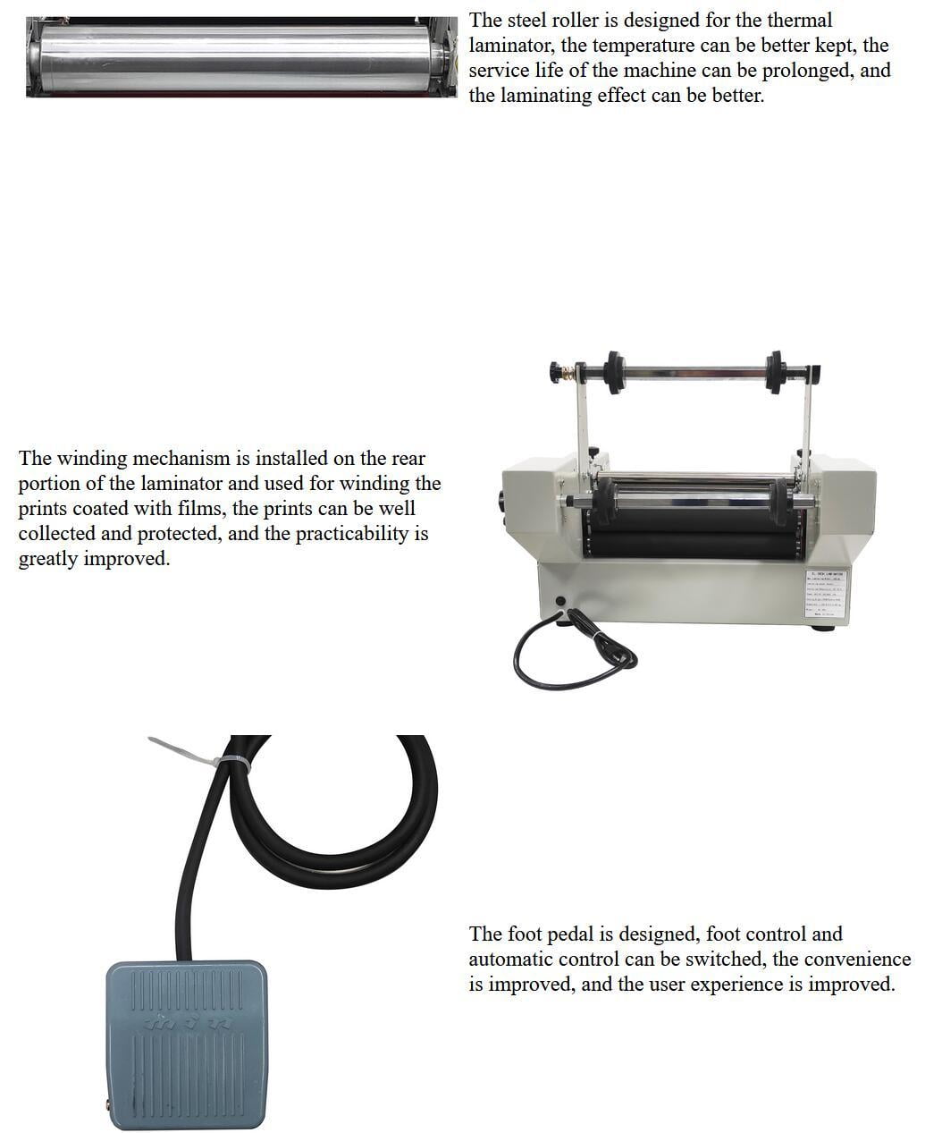 Desktop 14 Inch Steel Roller Electric Thermal Film Hot Roll Lamination Machine with Winding Mechanism