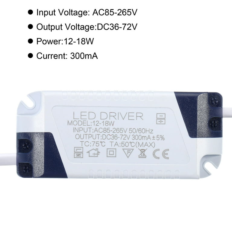 Uxcell 12-18 300mA LED Driver AC 85-265V Output 36-72V DC