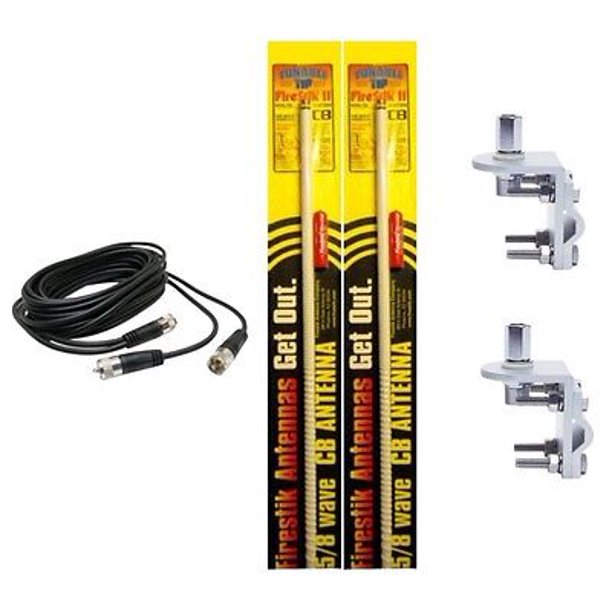 NEW CB RADIO 2 FIRESTIK 2 FS5 5FT WHITE CB ANTENNAS,12FT DUAL COAX, MOUNTS