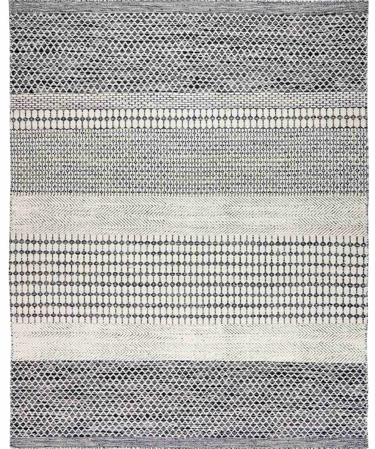 Hauteloom Tideswell Boho Hand Woven Wool Striped Geometric Textured Area Rug - Farmhouse Moroccan Trellis Carpet for Living Room, Bedroom - Black, Beige, Gray - 6' x 9'