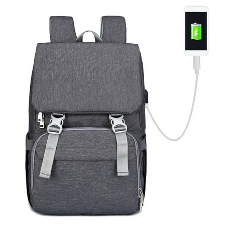 Large Diaper Bag Water-proof Travel Backpack Multi-functional Nappy Bags With Stroller Strap USB Charging Port Changing Pad Stylish Unisex Tactical Baby Gear for Mom Dad Dark