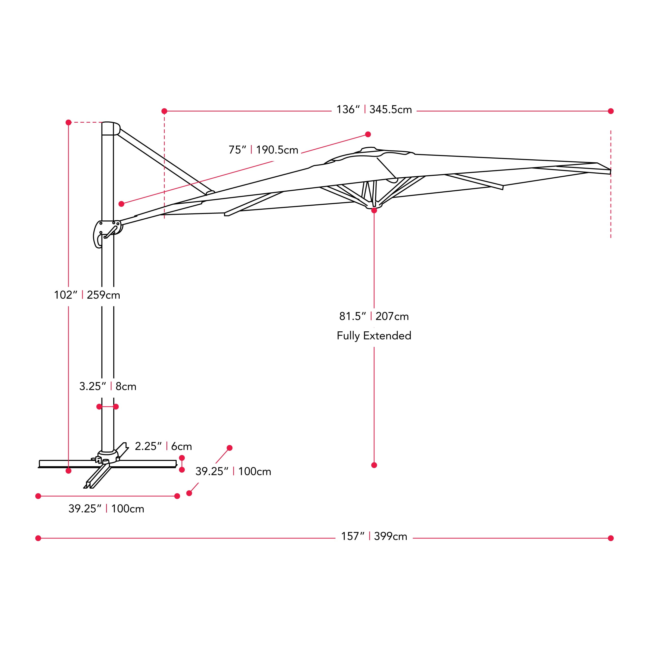 CorLiving 11.5ft Deluxe Durable Canopy Offset Titling & Rotating Patio Umbrella with Aluminum Frame