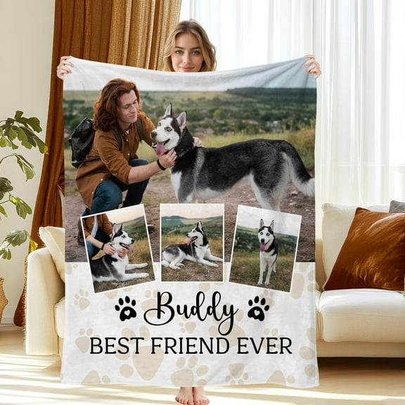 JML USA Print Custom Flannel Blanket, Personalized Soft Throw with Photo & Text, Fast Express Shipping, 4 Photos, Perfect Pet Blanket