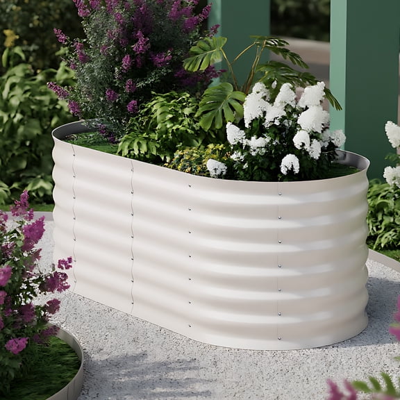 COOLYI Galvanized Raised Garden Bed Outdoor, Rust-Resistant Metal Planter Box for Flowers Herbs Vegetables Beige NO Anti-Cut Strips 4*2*2ft