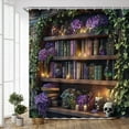 thumbnail image 2 of Gothic Bookshelf Shower Curtain Antique Stone Wall Spooky Skull Magic Bookcase Purple Rose Floral Green Vine Plant Halloween Bathroom Decor Curtain Sets with Hook-72"W x 78"L (Pack of 1), 2 of 7