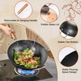 thumbnail image 5 of SYNYLIIFE 11.8“ Carbon Steel Wok Pan, Pre-Seasoned Flat Bottom Pow Wok for Stir Fry, BBQ, Grill & Camping, raditional Japanese Chinese Cookware, Compatible with Induction, Electric, Gas, Open Fire, 5 of 7