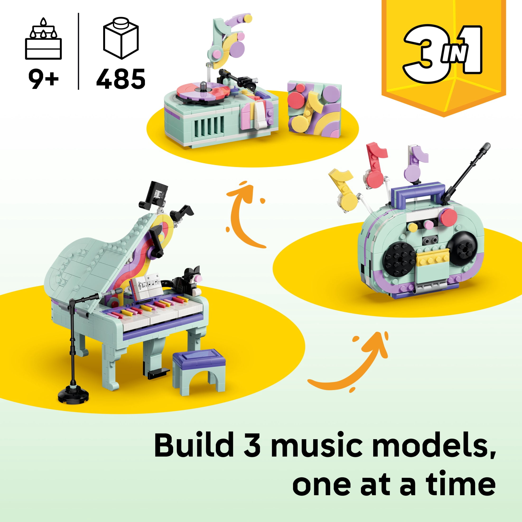 LEGO Creator 3 in 1 Music Decor Piano with Cat - Building Toy for Girls & Boys, Ages 9+ - 3 Building Options - Bedroom Decor - Gift Idea for Kids - 31392