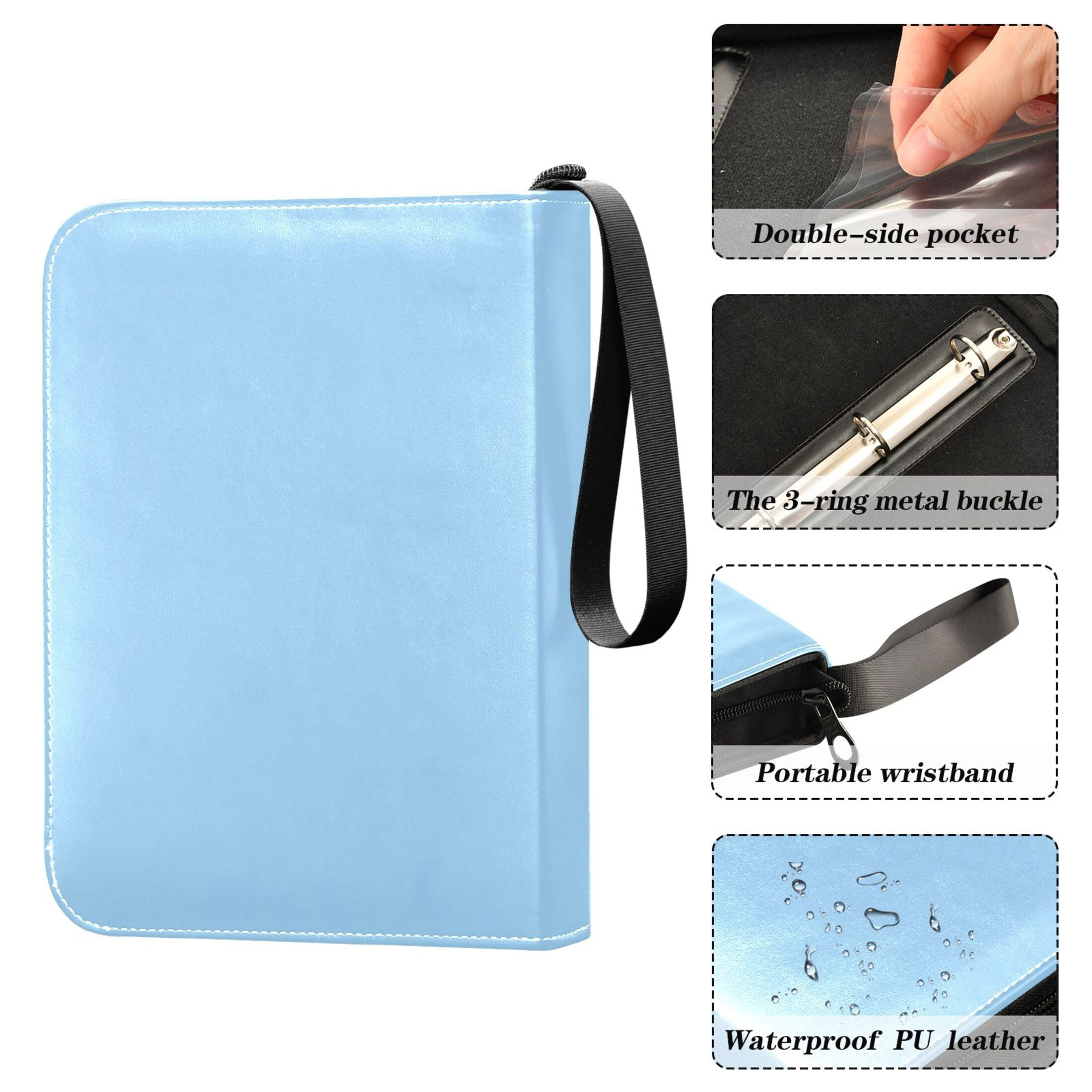 Trading Card Binder Album 400 Pockets 50 Removable 4-Pocket Pages Waterproof Light Sky Blue