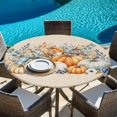 thumbnail image 6 of Round Table Cover 36-44 Inch Thanksgiving Fall Waterproof Reusable Table Cloth Round Fitted Vinyl Tablecloth with Elastic Edged for Parties Outdoors, Rustic Orange Blue Pumpkin Black Plaid, 6 of 9