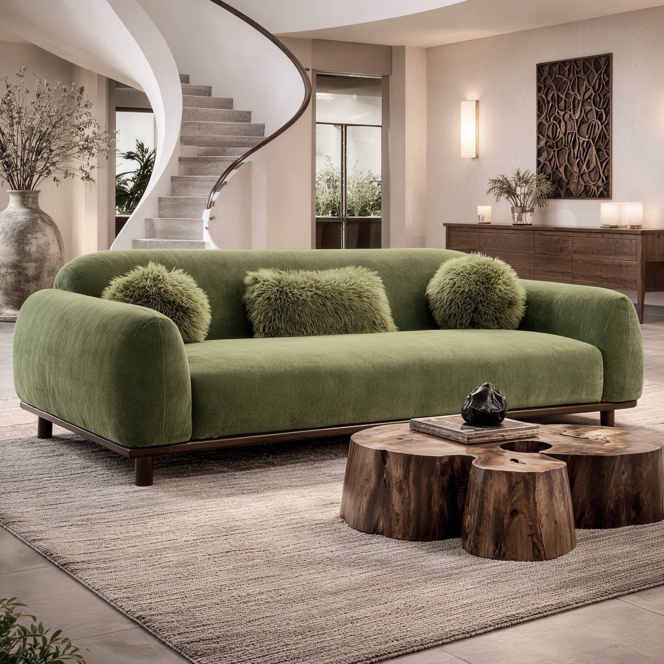 Aukfa 84" Contemporary Sofa, 3 Seater Couch for Living Room, Chenille, Green