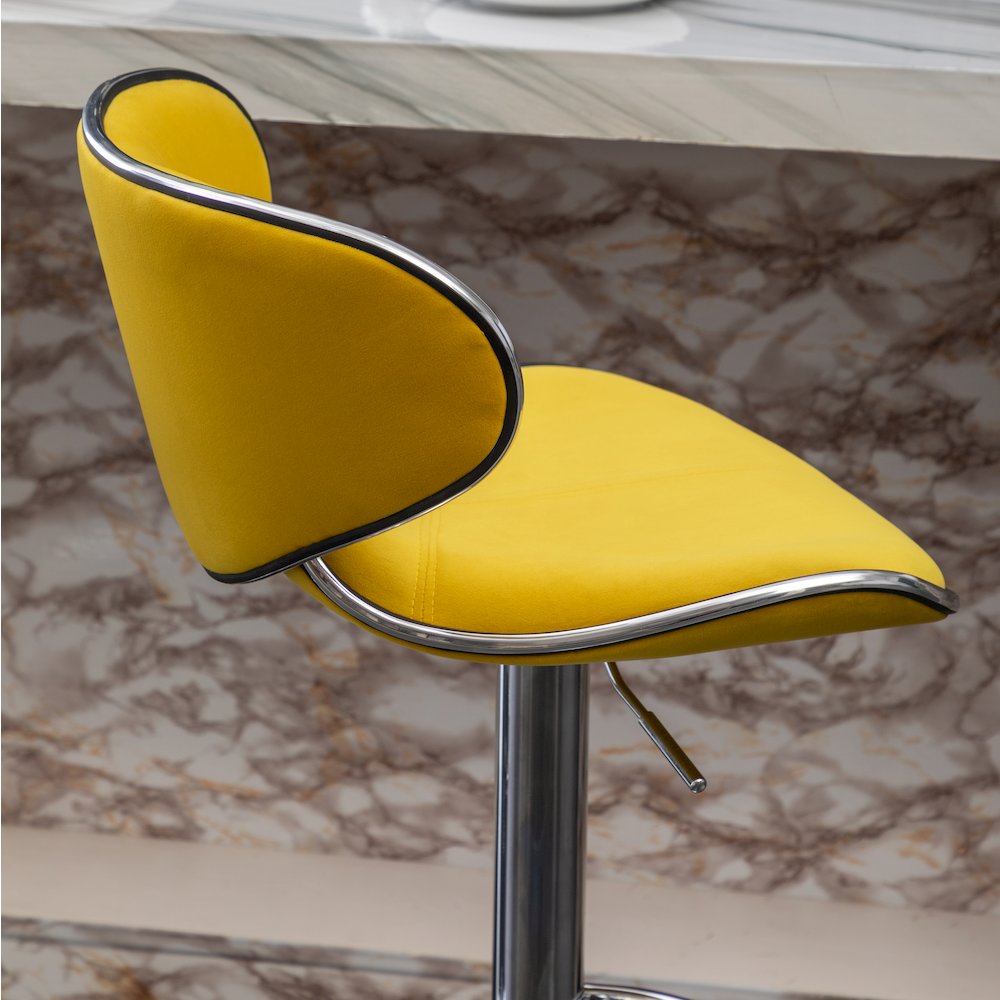 Roundhill Furniture Masaccio Bar Stool with Adjustable Height & Swivel, Yellow, Set of 2