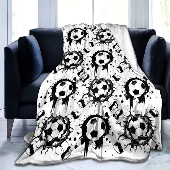 Soccer Blanket Throw Soccer Ball Blankets Soft Lightweight Flannel Warm Cozy Football Blanket Gifts for Sport Fans Kids Adults 60"X50"