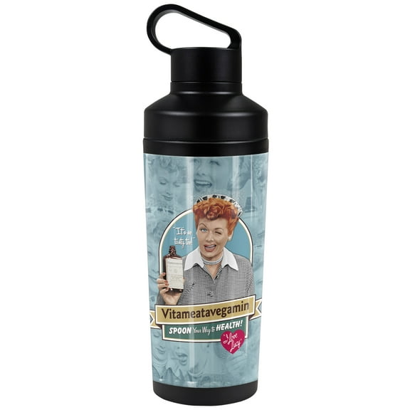 I Love Lucy Official Vitameatavegamin 18 oz Insulated Water Bottle, Leak Resistant, Vacuum Insulated Stainless Steel with 2-in-1 Loop Cap