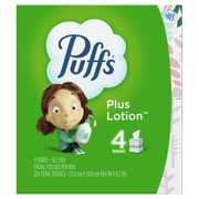 Puffs Plus Lotion Facial Tissue, Cube, 56 Tissues Per Box, 4 Count
