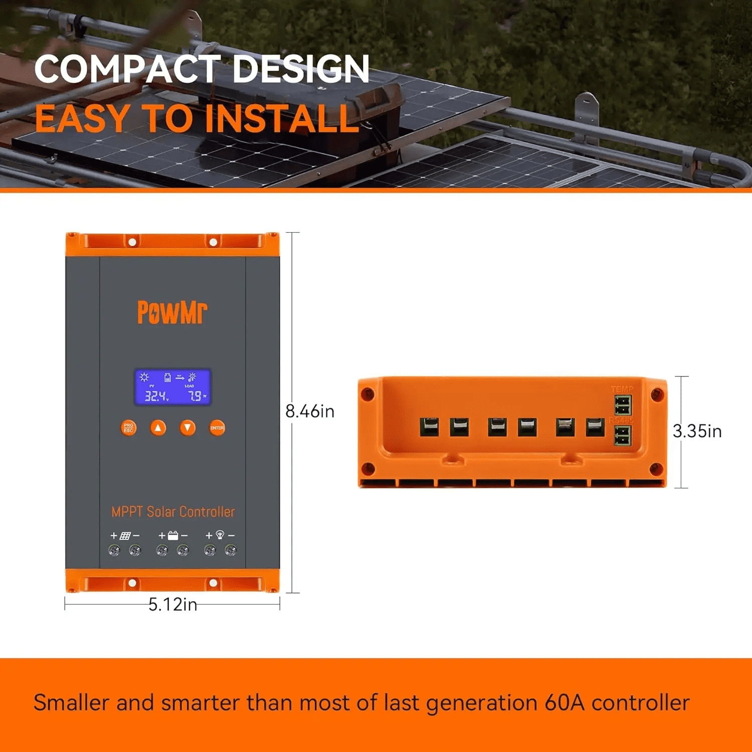 Parallel 12 PowMr 60A MPPT Solar Charge Controller 12V 24V 36V 48V  MAX PV160v
