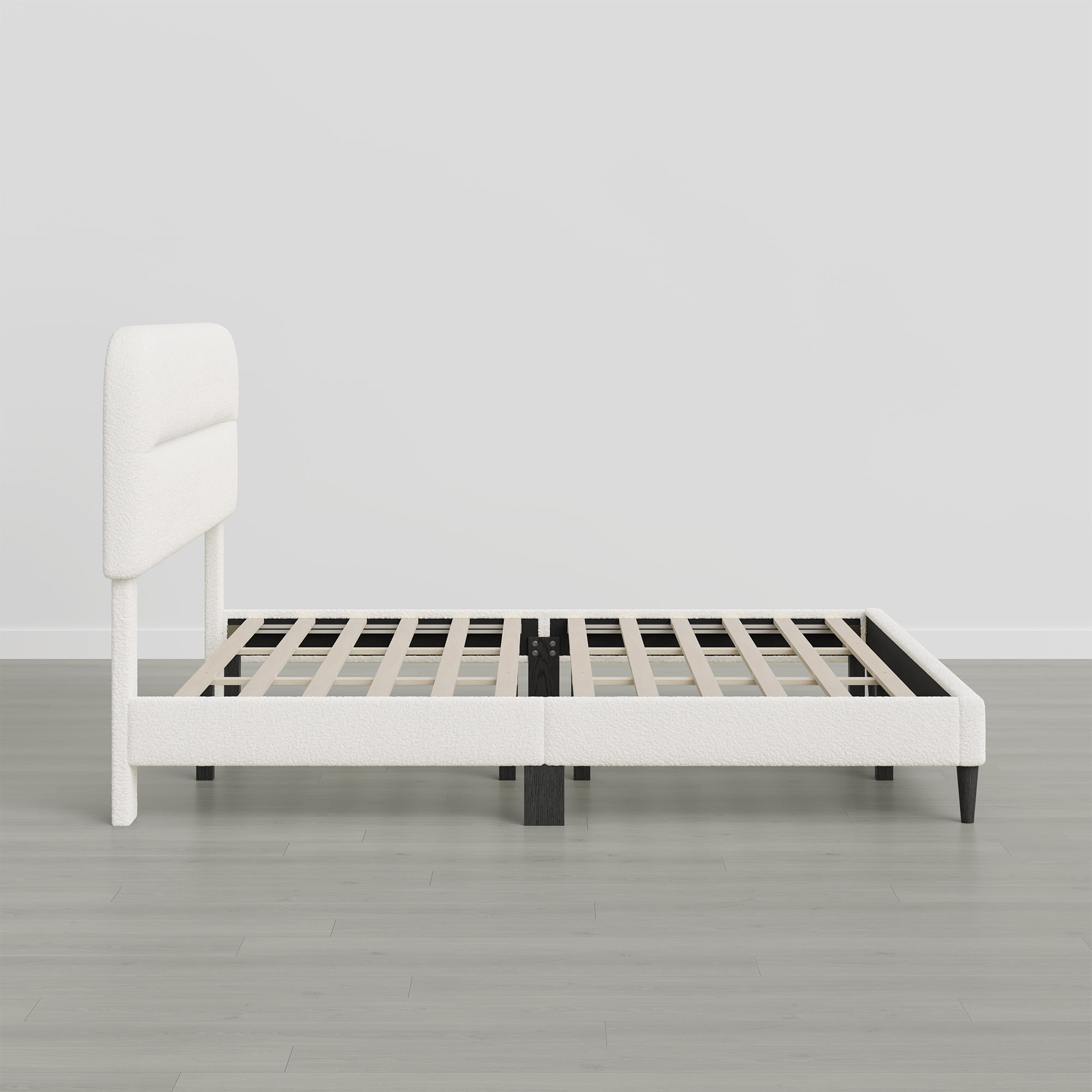Spruce & Spring Boucle Upholstered Platform Bed Frame with Adjustable Headboard, Wood Slat Support, No Box Spring Needed, Cream, King