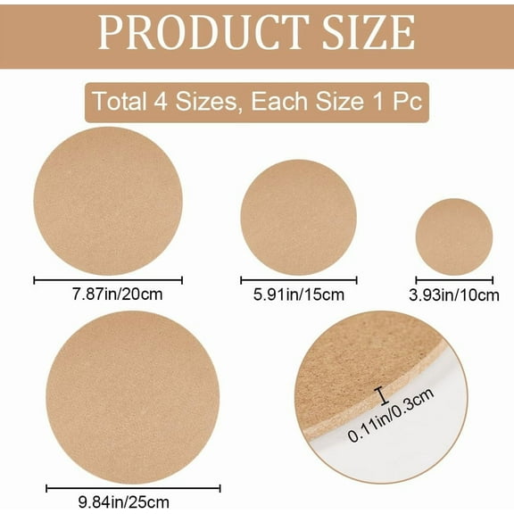 4 Sizes MDF Boards for Crafts 9.8/7.9/5./3.9in Wood Medium Density Fiberboard Round Wooden MDF Board Sheet Chipboard Panels for Clay Drying Photo Frame Engraving Painting